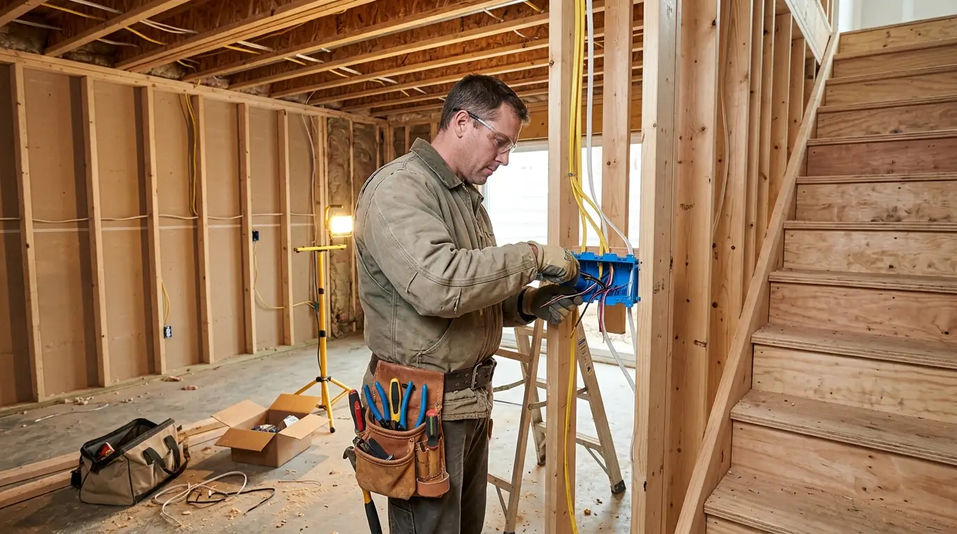 Framing-stage rough-in by a WireUp electrician