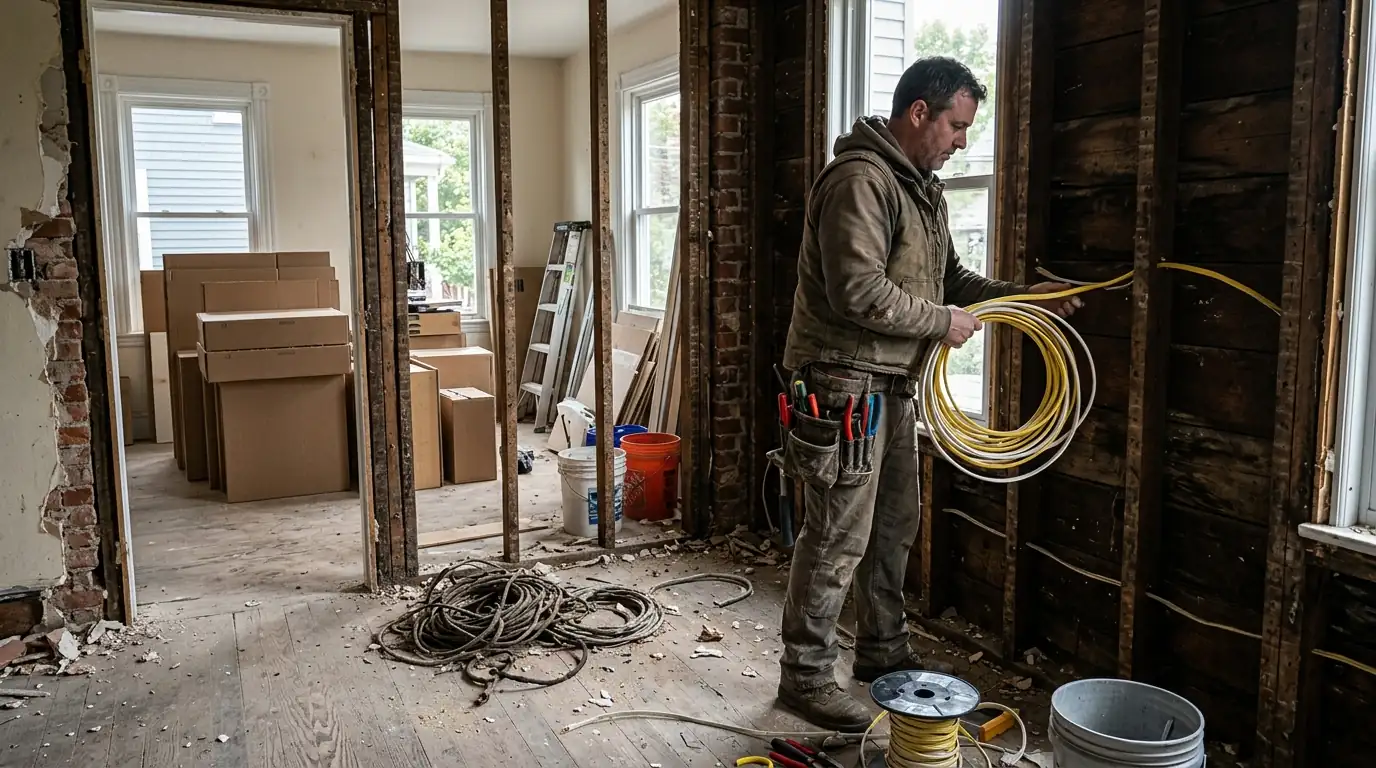 Electrician at work in Jamaica Plain