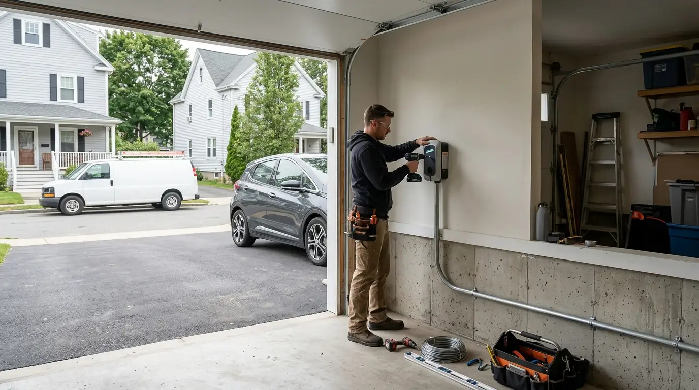 Electrician at work in West Roxbury