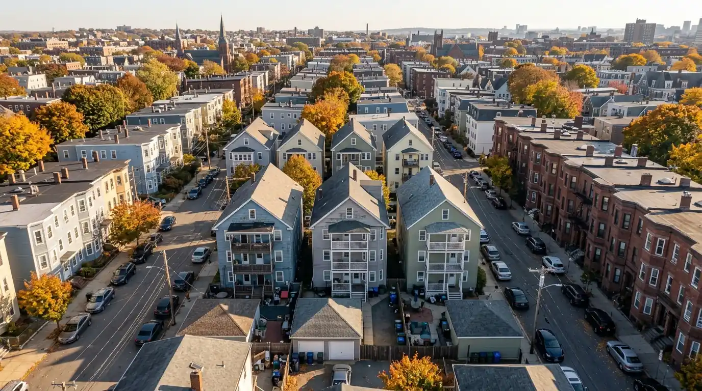 Boston neighborhoods with three-family houses and rowhouses